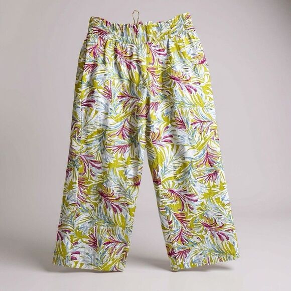 Land N Sea Pants - * LAND N SEA Linen Blend Pull On Pants Blue FLORAL Crop Elastic Waist Women's M